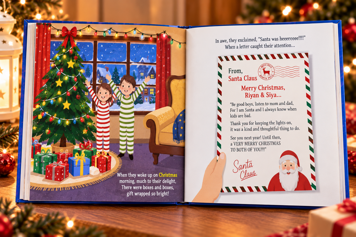 Merry Christmas — Personalised Christmas Book for 2 Kids