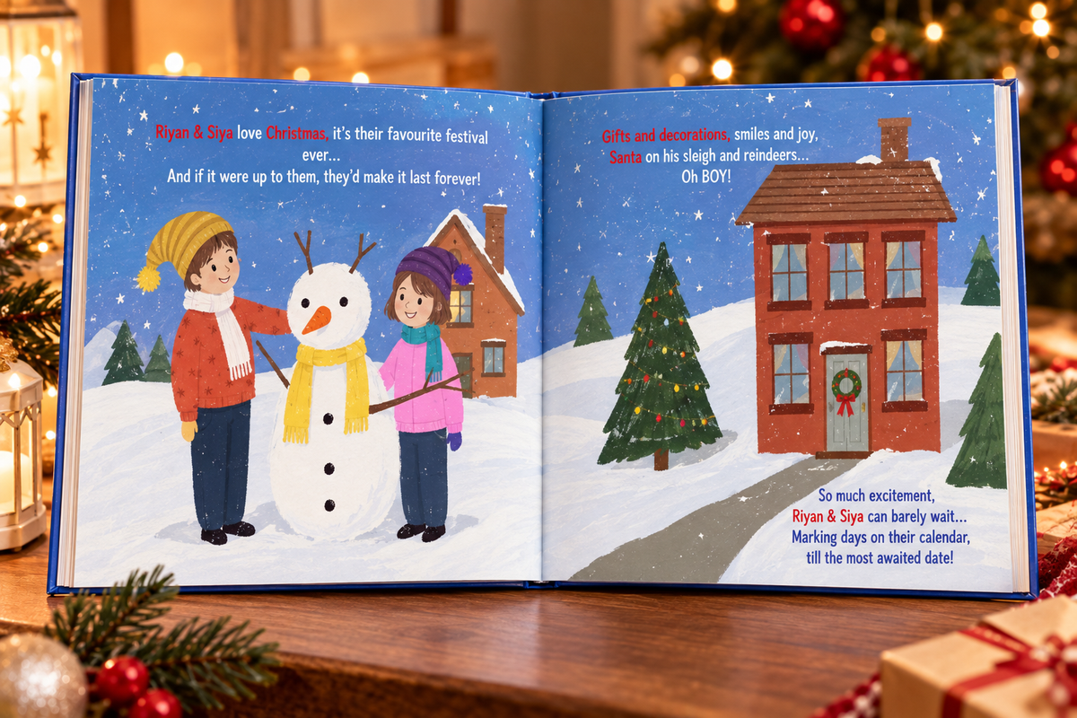Merry Christmas — Personalised Christmas Book for 2 Kids