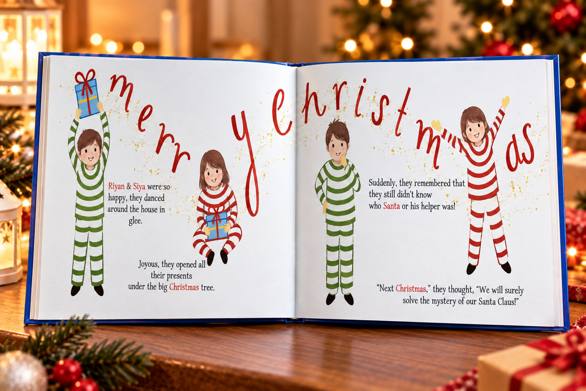 Merry Christmas — Personalised Christmas Book for 2 Kids